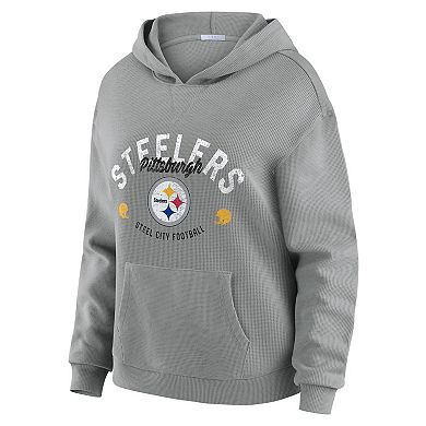 Women's WEAR by Erin Andrews Gray Pittsburgh Steelers Plus Size Waffle-Knit Long Sleeve Hooded Shirt & Pants Lounge Set