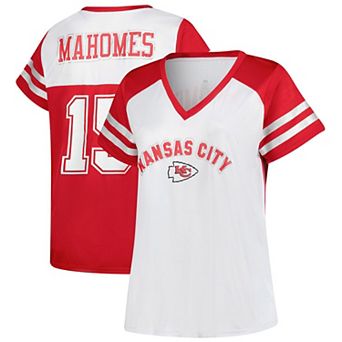 Women's Fanatics Patrick Mahomes White Kansas City Chiefs Plus Size Bling V-Neck T-Shirt