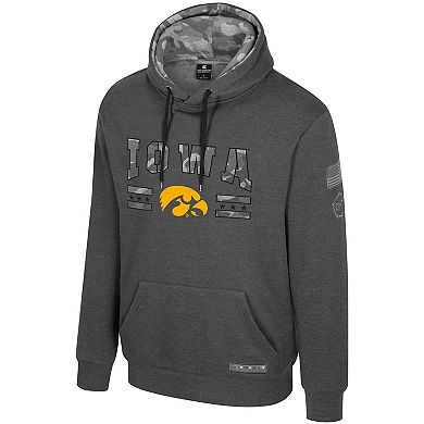 Men's Colosseum Heather Charcoal Iowa Hawkeyes Operation Hat Trick Squad Hoodie
