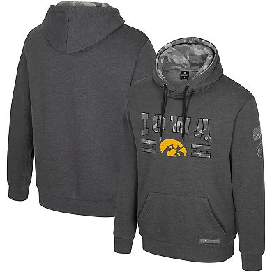 Men's Colosseum Heather Charcoal Iowa Hawkeyes Operation Hat Trick Squad Hoodie