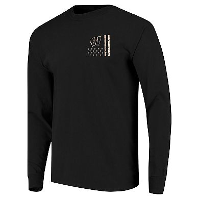 Men's Black Wisconsin Badgers OHT Camo Overlay Comfort Colors Long Sleeve T-Shirt