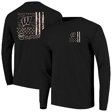 Men's Black Wisconsin Badgers OHT Camo Overlay Comfort Colors Long Sleeve T-Shirt