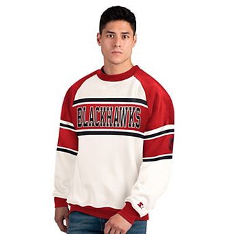 Men's Starter White Chicago Blackhawks Defense Fleece Crewneck Sweatshirt