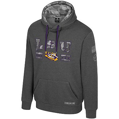 Men's Colosseum Heather Charcoal LSU Tigers Operation Hat Trick Squad Hoodie
