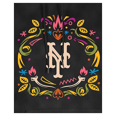 Women's New Era Black New York Mets Día de Muertos Mineral Wash Hoodie Sweatshirt