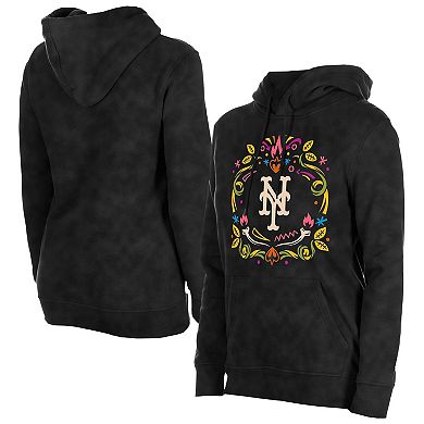 Women's New Era Black New York Mets Día de Muertos Mineral Wash Hoodie Sweatshirt