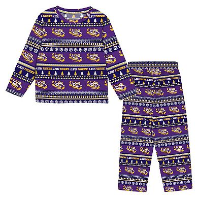 Youth Outerstuff Purple LSU Tigers Ugly Sweater Pajama Set