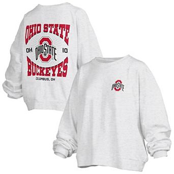 Women's Pressbox Oatmeal Ohio State Buckeyes Waist Length Oversized Janise Melange Sweatshirt