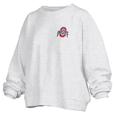 Women's Pressbox Oatmeal Ohio State Buckeyes Waist Length Oversized Janise Melange Sweatshirt