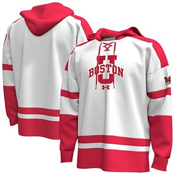 Men's Under Armour White Boston University Fleece Lace-Up Hockey Hoodie