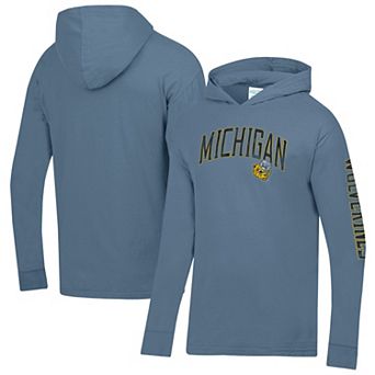 Men's ComfortWash Blue Michigan Wolverines Long Sleeve Hooded T-Shirt