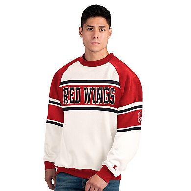 Men's Starter White Detroit Red Wings Defense Fleece Crewneck Sweatshirt