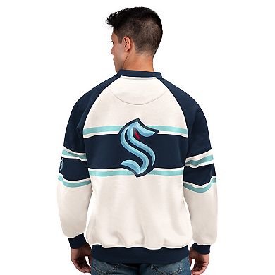 Men's Starter White Seattle Kraken Defense Fleece Crewneck Sweatshirt