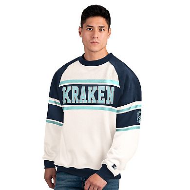 Men's Starter White Seattle Kraken Defense Fleece Crewneck Sweatshirt
