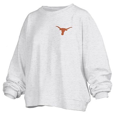 Women's Pressbox Oatmeal Texas Longhorns Waist Length Oversized Janise Melange Sweatshirt