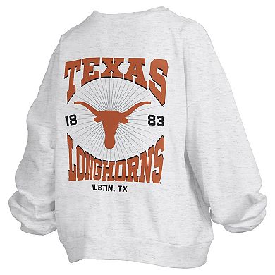 Women's Pressbox Oatmeal Texas Longhorns Waist Length Oversized Janise Melange Sweatshirt