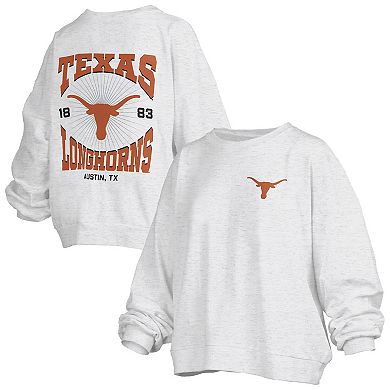 Women's Pressbox Oatmeal Texas Longhorns Waist Length Oversized Janise Melange Sweatshirt