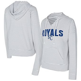 Women's Concepts Sport White/Gray Kansas City Royals Liftoff Striped V-Neck Hoodie