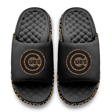 Women's ISlide Black Chicago Cubs Cheetah Dip Motive Slide Sandals