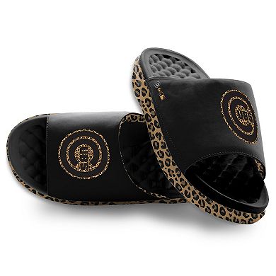 Women's ISlide Black Chicago Cubs Cheetah Dip Motive Slide Sandals