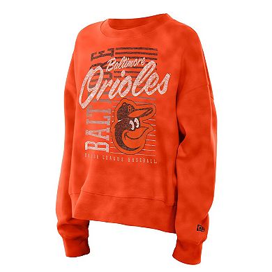 Women's New Era Orange Baltimore Orioles Boxy Mineral Wash Dolmen Sleeve Cropped Sweatshirt
