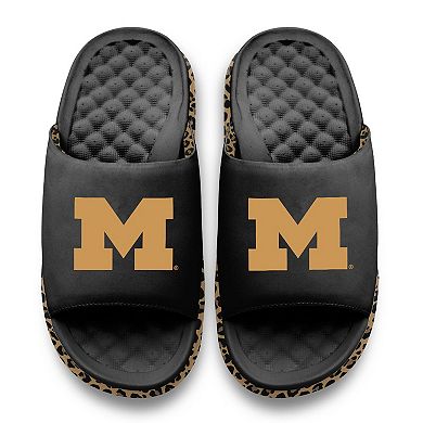 Women's ISlide Black Michigan Wolverines Cheetah Dip Motive Slide Sandals