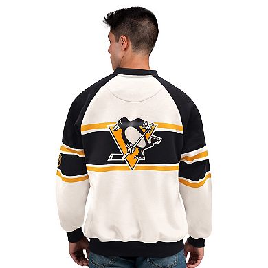 Men's Starter White Pittsburgh Penguins Defense Fleece Crewneck Sweatshirt