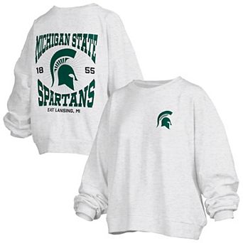Women's Pressbox Oatmeal Michigan State Spartans Waist Length Oversized Janise Melange Sweatshirt