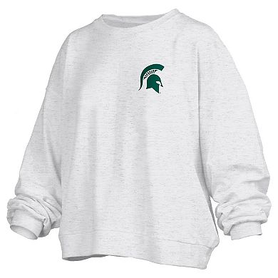Women's Pressbox Oatmeal Michigan State Spartans Waist Length Oversized Janise Melange Sweatshirt