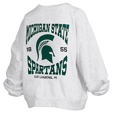 Women's Pressbox Oatmeal Michigan State Spartans Waist Length Oversized Janise Melange Sweatshirt
