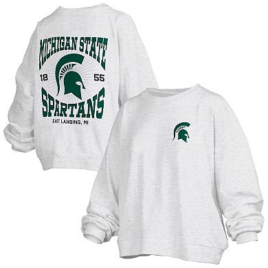 Women's Pressbox Oatmeal Michigan State Spartans Waist Length Oversized Janise Melange Sweatshirt