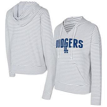 Women's Concepts Sport White/Gray Los Angeles Dodgers Liftoff Striped V-Neck Hoodie