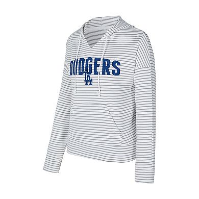 Women's Concepts Sport White/Gray Los Angeles Dodgers Liftoff Striped V-Neck Hoodie