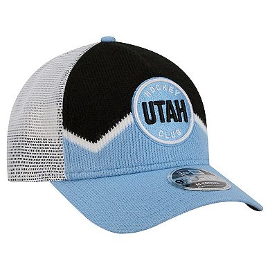 Men's New Era Light Blue/Black Utah Mammoth Hockey Sock 9FORTY A-Frame M-Crown Adjustable Trucker Hat