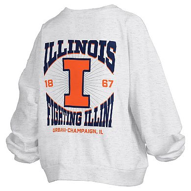 Women's Pressbox Oatmeal Illinois Fighting Illini Waist Length Oversized Janise Melange Sweatshirt