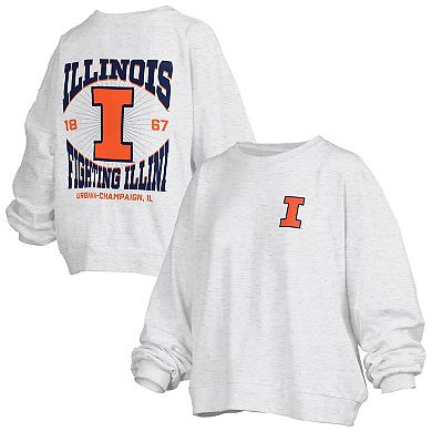 Women's Pressbox Oatmeal Illinois Fighting Illini Waist Length Oversized Janise Melange Sweatshirt