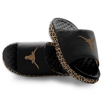 Women's ISlide Black Texas Longhorns Cheetah Dip Motive Slide Sandals