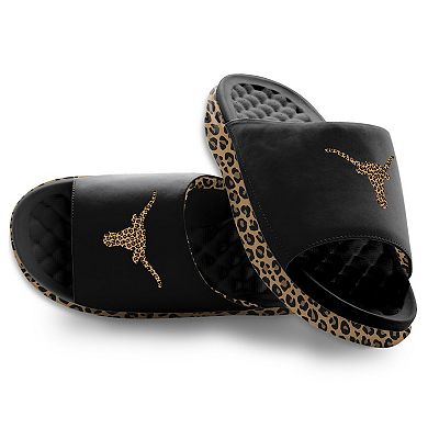 Women's ISlide Black Texas Longhorns Cheetah Dip Motive Slide Sandals