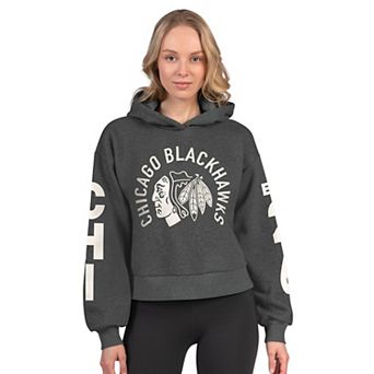Women's Starter Heather Charcoal Chicago Blackhawks Star Player Cropped Fleece Hoodie