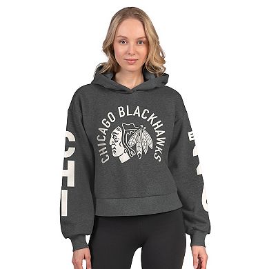 Women's Starter Heather Charcoal Chicago Blackhawks Star Player Cropped Fleece Hoodie