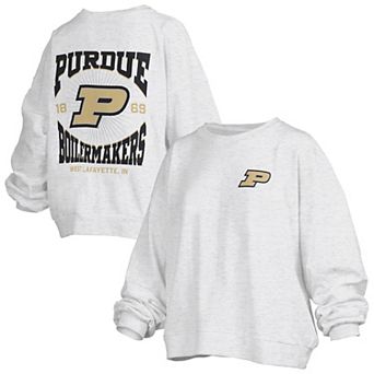 Women's Pressbox Oatmeal Purdue Boilermakers Waist Length Oversized Janise Melange Sweatshirt
