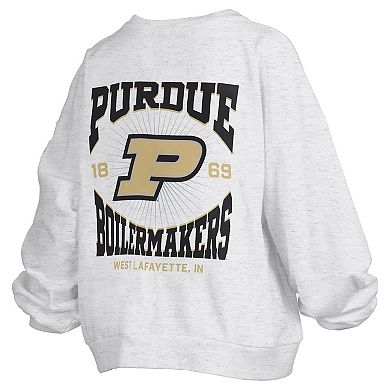 Women's Pressbox Oatmeal Purdue Boilermakers Waist Length Oversized Janise Melange Sweatshirt