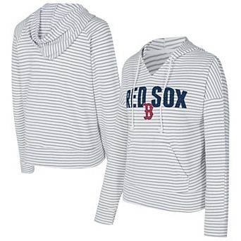 Women's Concepts Sport White/Gray Boston Red Sox Liftoff Striped V-Neck Hoodie