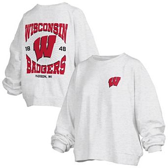 Women's Pressbox Oatmeal Wisconsin Badgers Waist Length Oversized Janise Melange Sweatshirt