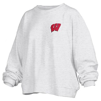 Women's Pressbox Oatmeal Wisconsin Badgers Waist Length Oversized Janise Melange Sweatshirt
