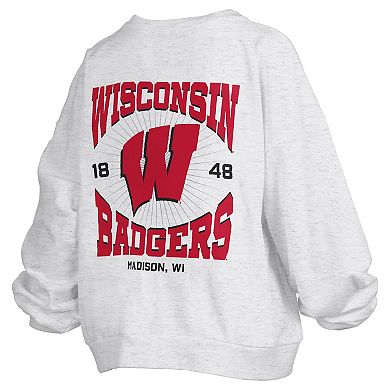 Women's Pressbox Oatmeal Wisconsin Badgers Waist Length Oversized Janise Melange Sweatshirt