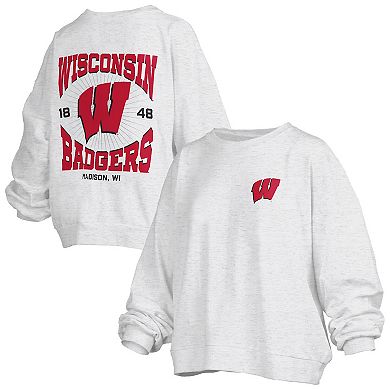 Women's Pressbox Oatmeal Wisconsin Badgers Waist Length Oversized Janise Melange Sweatshirt