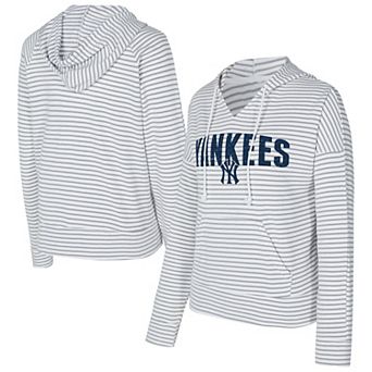 Women's Concepts Sport White/Gray New York Yankees Liftoff Striped V-Neck Hoodie