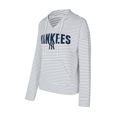 Women's Concepts Sport White/Gray New York Yankees Liftoff Striped V-Neck Hoodie