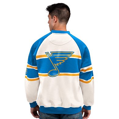 Men's Starter White St. Louis Blues Defense Fleece Crewneck Sweatshirt